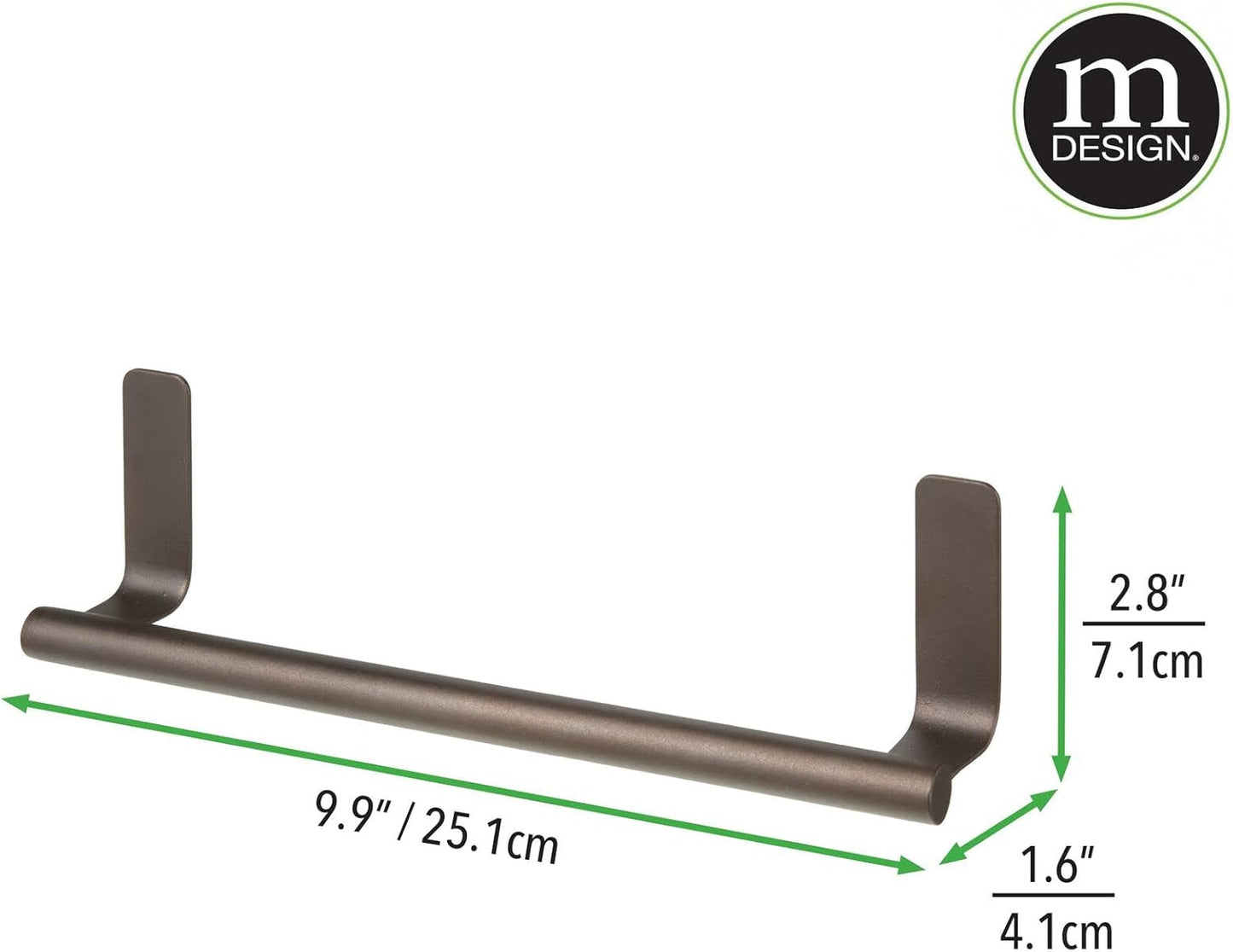 mDesign Steel Wall-Mounted Towel Rack Storage Holder - Self-Adhesive Space Saving Towel Bar for Bathroom, Kitchen - Holds Hand Towels - Stick on Doors or Cabinet - Omni Collection - 2 Pack - Satin