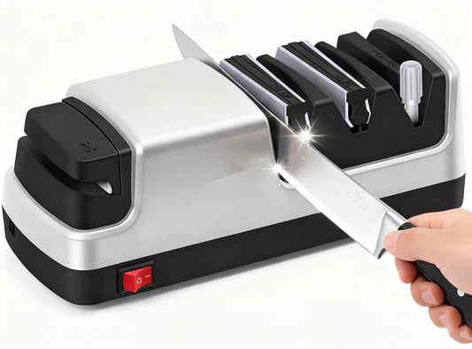 4-in-1 Electric Knife Sharpener, Professional 2-Stage Diamond Sharpening System for Straight/Serrated Knives, Scissors & Polishing Rod, Kitchen Blade Sharpener