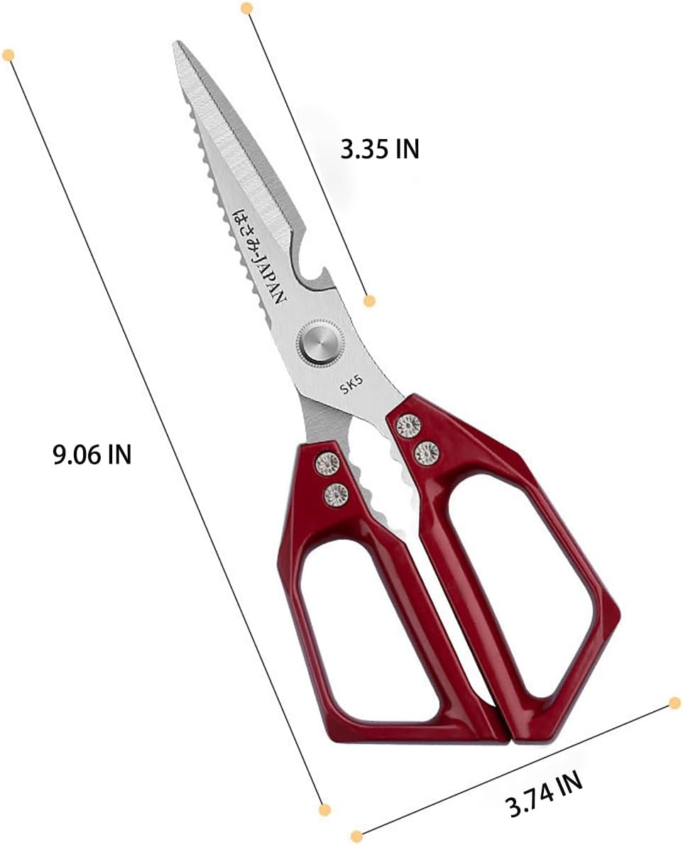 Multi-Purpose Rust Proof Kitchen Shears, Heavy Duty Meat Scissors, Dishwasher Safe, for Chicken, Vegetables, Steak, Fish Scaling & Bottle Opener(Red)