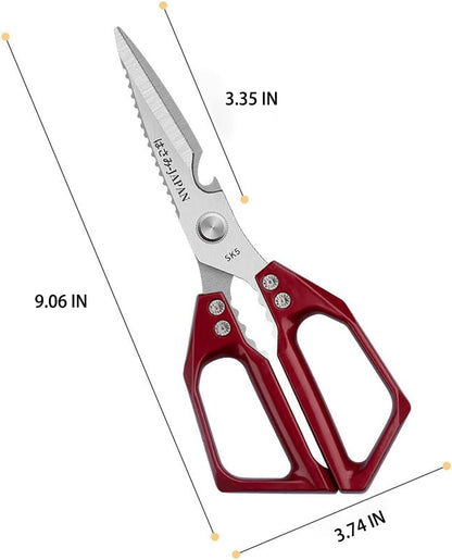 Multi-Purpose Rust Proof Kitchen Shears, Heavy Duty Meat Scissors, Dishwasher Safe, for Chicken, Vegetables, Steak, Fish Scaling & Bottle Opener(Red)