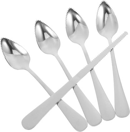 Unomor Stainless Steel Grapefruit Spoon and Knife Serrated Edges Thick Handle Fruit Scrapers Kitchen Tools for Salads Melon Pitaya
