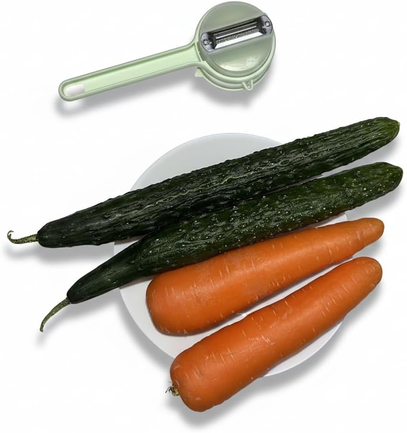 Peeling Knife with Storage Box – 2025 New Vegetable Peeler with Container, Multi-Function Fruit & Veggie Peeling Knife with Catcher for Kids & Adults, Safe Kitchen Peeler Set (Bean green)