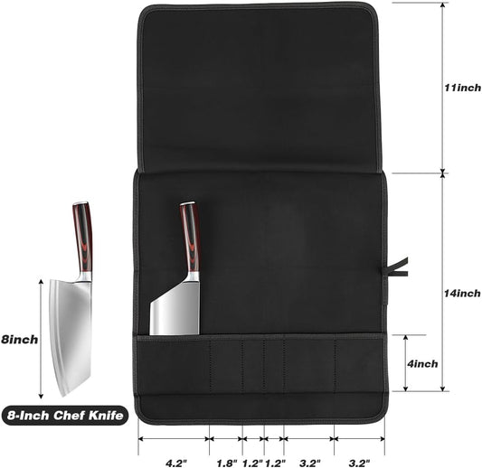 6 Slot Puncture Resistant Knife Roll, Waxed Canvas Knife Bag Featuring UHMWPE Fabric, Tie Straps Knife Roll Bag Fit 8-Inch Chef Knives