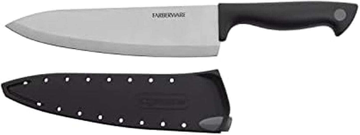 Farberware EdgeKeeper 6 Inch Chef Knife with Self-Sharpening Blade Cover, High-Carbon Stainless Steel Kitchen Knife for Slicing, Dicing, and Mincing