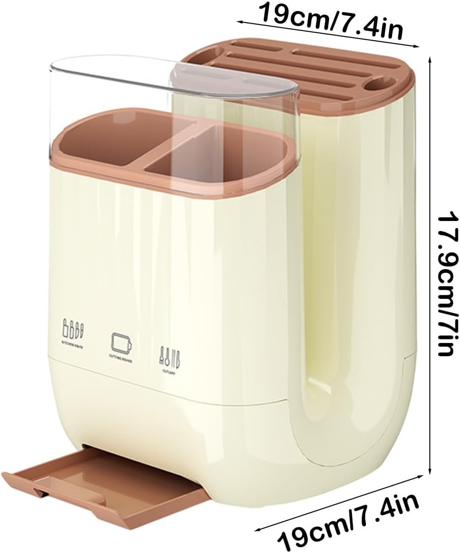 Yimerlen Universal Knife Block, Stainless Steel Universal Knife Holder Block Without Knives, Modern Kitchen Knife Storage Organizer for Countertop (Beige)