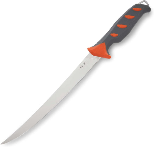 Buck Knives 146 Hookset Freshwater Fishing Fillet Knife with Anti-Slip Rubber Handle and Plastic Sheath, 9" Fixed Blade