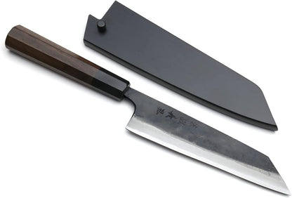 Yoshihiro Mizu Yaki Blue High Carbon Steel #1 Black Forged Petty Kiritsuke Japanese Utility Knife Shitan Handle (6'' (150mm) & Saya)