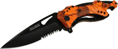 Tac-Force Folding Pocket Knife, 3.25-inch Serrated Blade, Orange Aluminum Handle, 7.75-inch Overall Length TF-705EM
