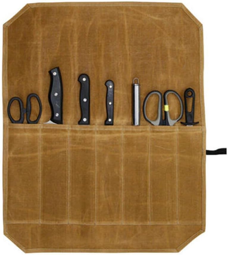 TEAMWILL Chef Knife Bag Roll Case Kitchen Storage Pocket Portable Large 7 Slot Case (Army Green)