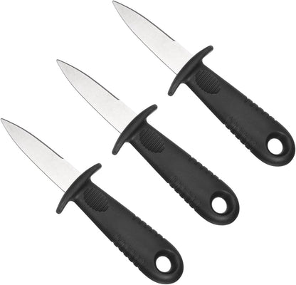 uxcell 3 Pcs Stainless Steel Oyster Shucking Knife, Oyster Shucking Shell Opener Knife Non-Slip for Shellfish Opening Seafood Restaurants Home Use, Red