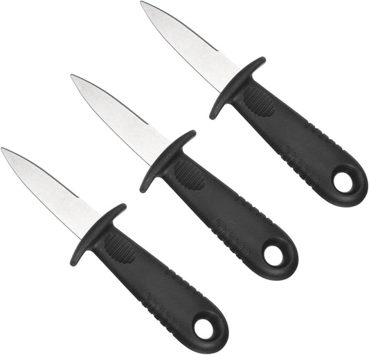 uxcell 3 Pcs Stainless Steel Oyster Shucking Knife, Oyster Shucking Shell Opener Knife Non-Slip for Shellfish Opening Seafood Restaurants Home Use, Red