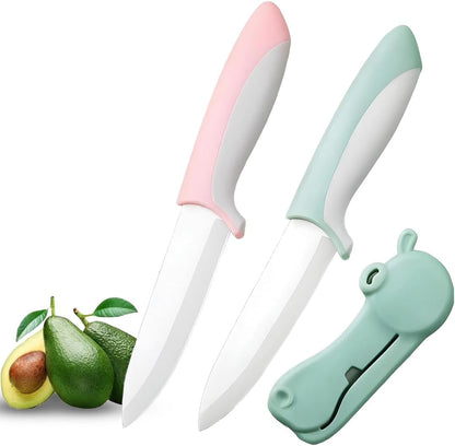3 PCS Colorful Knivies Set, 4 Inch Ceramic knife 3 PCS Knives with Zirconia Blade and Sheath Covers,use for meat fruit vegetable and bread (green blue and pink)