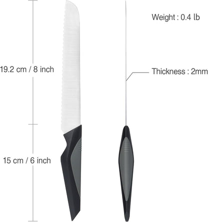Bread Knife for Homemade Bread, 8 Inch Serrated Bread Knife Stainless Steel, Cutting Knives Ideal for Slicing Breads, Bagels, Cake, Comfortable Handle, Black