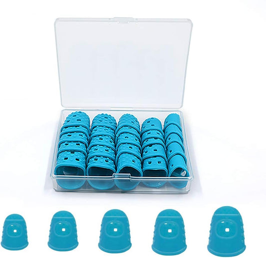 5 Sizes Guitar Fingertip Protector With Compact Box, Premium Silicone Guitar Finger Guards, Non-Slip Breathable Fingertip Protection Covers Caps for Sewing, String Instruments (Grey)