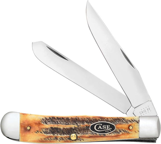 Case XX WR Pocket Knife Amber Jigged Bone Trapper Item #164 - (6254 SS) - Length Closed: 4 1/8 Inches