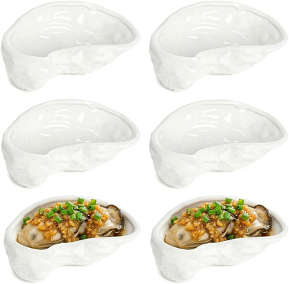 Fasmov 6 Pcs Ceramic Oyster Shells, Reusable Oyster Grilling Shells, Large Clam Baking Dish Platter Plate for Cooking Shrimp, Scallops, Clams & All Kinds of Seafood