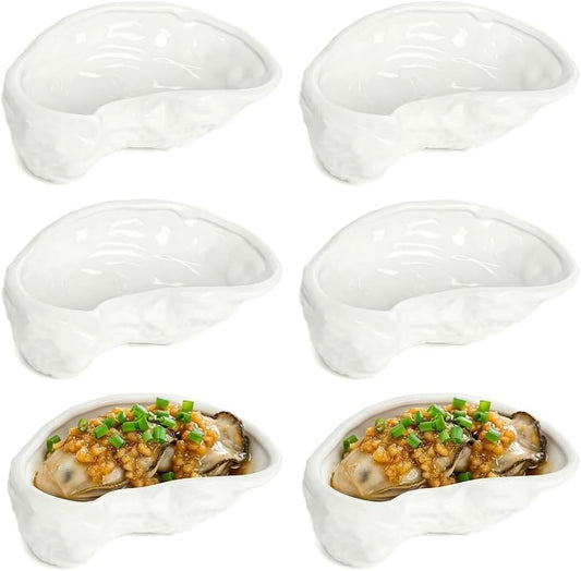 Fasmov 6 Pcs Ceramic Oyster Shells, Reusable Oyster Grilling Shells, Large Clam Baking Dish Platter Plate for Cooking Shrimp, Scallops, Clams & All Kinds of Seafood