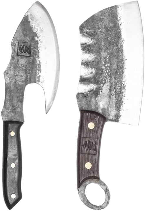 COOLINA Daozi 8" Butcher Knife, Hand-Forged High-Carbon Steel Cleaver for Heavy-Duty Meat Cutting, Slicing, Chopping, Brisket & BBQ, Full-Tang Forged Blade with Ergonomic Wood Handle