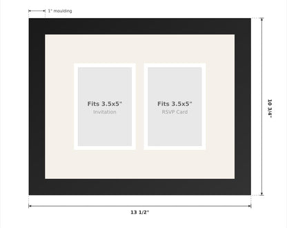 CountryArtHouse Heirloom 3.5x5 Enclosure Invitation and RSVP Keepsake Frame in Brown Genuine Hardwood 13.5x10.75 Artisan-Cut Double Mat White Paired With Metallic Gold Timeless Display