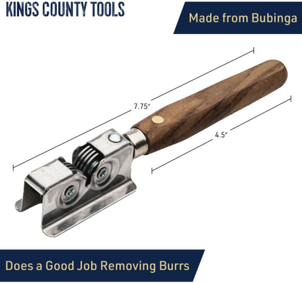 Knife Sharpener - Handheld Manual Sharpening Tool for Fixed Blades, Pocketknives, and Kitchen Knives - Blade Sharpener with Rotating Steel Wheel Sharpening Discs and Beech Handle by Kings County Tools