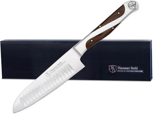 5.5 Inch Japanese Style Santoku Knife | Hammer Stahl | High Carbon Stainless Steel Kitchen Knife | Razor Sharp Multipurpose Chopping Knife for Meat, Vegetable & Fruit with Ergonomic Handle & Gift Box