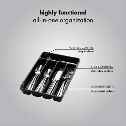 madesmart Silverware Tray, 5 Compartment Flatware Organizer for Forks, Knives & Spoons, Durable Drawer Organizer, Granite