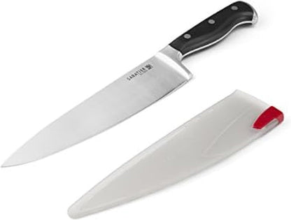 Sabatier Forged Stainless Steel Chef Knife with Edgekeeper Self-Sharpening Blade Cover, High-Carbon Stainless Steel Kitchen Knife, Razor-Sharp Knife to Cut Fruit, Vegetables and more, 8-Inch, Black