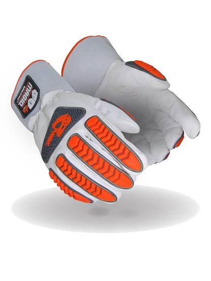 MAGID T-REX TRX848 Inferno Welder's Gloves, ANSI A4 Cut Resistant, EN 407 L4 Flame, Cow Grain Leather, 3.5" Gauntlet, Para-Aramid Liner, Hi-Vis Orange/Gray TPR, Size 10/XL, 1 Pair