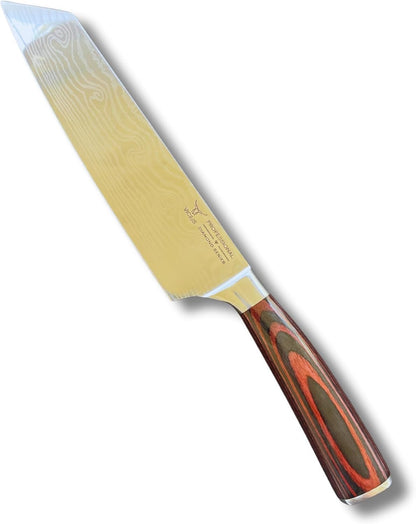 VICIUS Laser Damascus 8-Inch Kiritsuke Knife – Precision Stainless Steel Blade with Ergonomic Handle for Professional Chefs