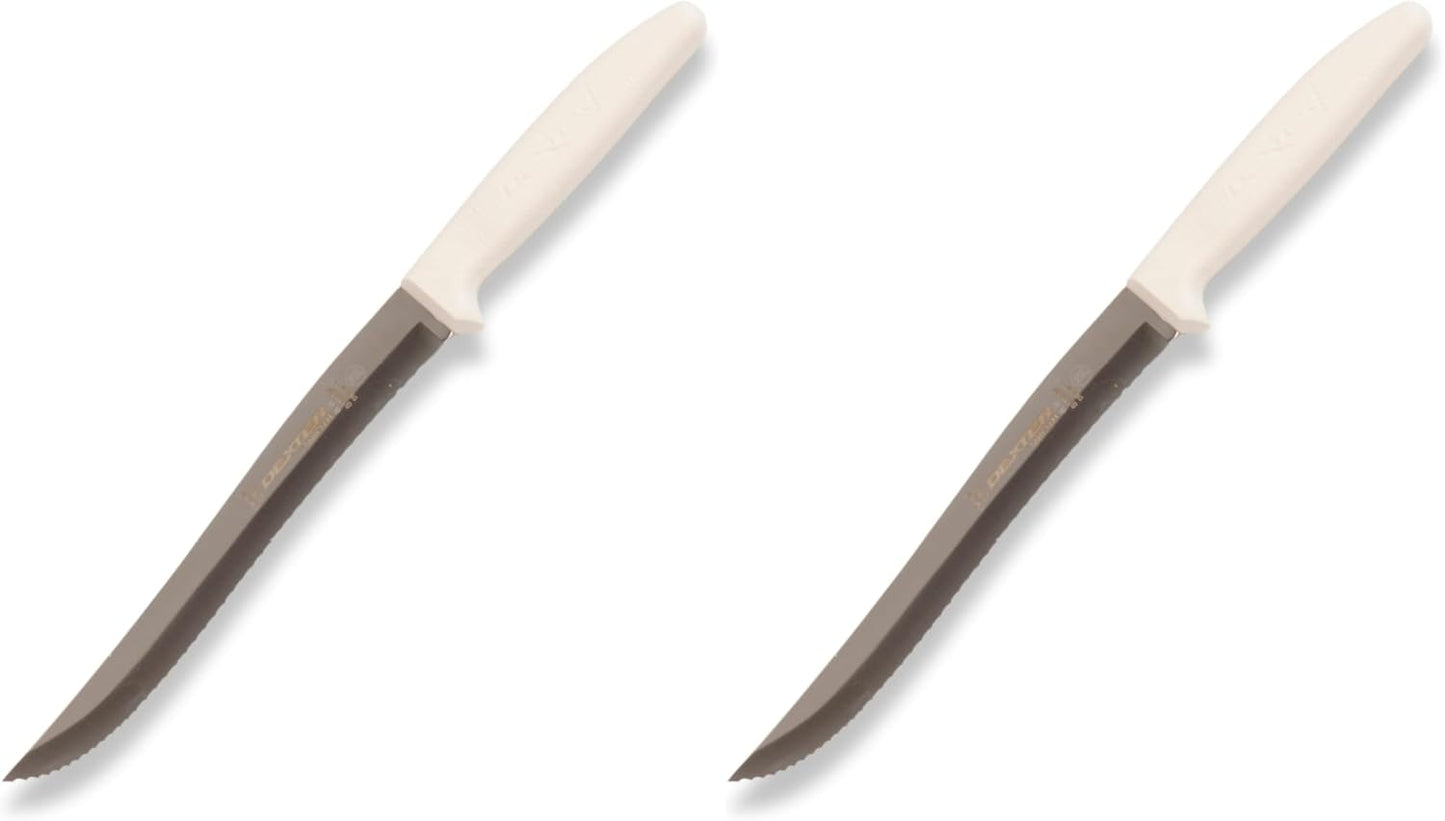Dexter-Russell S158SC-PCP Sani-Safe 13483 Utility Slicer, 8" Scalloped Edge Stamped High Carbon Stain-Free Steel Blade, Textured Polypropylene White Handle, Serrated Kitchen Knife, NSF Certified
