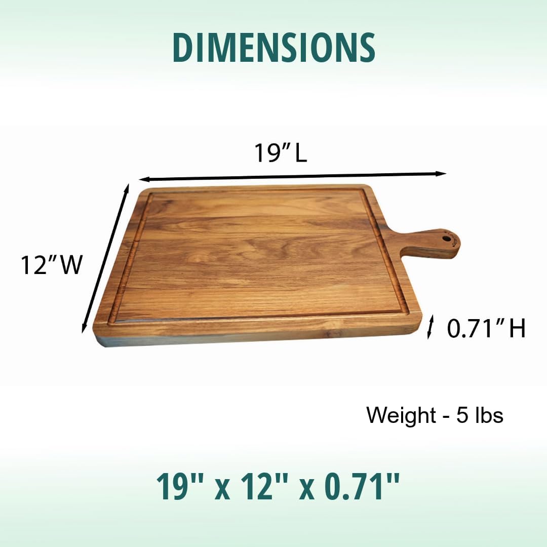 EcoDecors 18"x14" Extra Large Teak Cutting Board, Edge Grain Wood with Juice Groove & Handle, FSC Certified for Kitchen, Carving & Butcher Block Prep