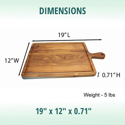 EcoDecors 18"x14" Extra Large Teak Cutting Board, Edge Grain Wood with Juice Groove & Handle, FSC Certified for Kitchen, Carving & Butcher Block Prep