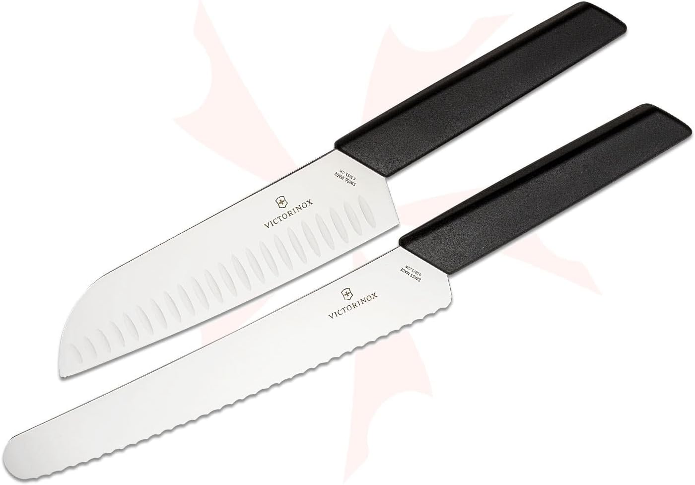 VICTORINOX 2 Piece Santoku and Bread Knife Set, Black, Light & Sharp for Various Foods, Dishwasher Safe, Swiss Madan, Gift Box, 6.9093.22G