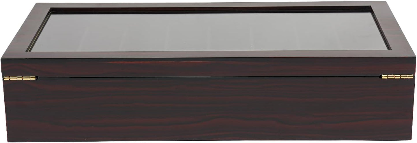 Knife Display Case, 22 Slot Storage Box, 3-Tier Lockable, Showcase & Organizer with Ebony Veneer and Real Glass Window Top for Pocket Knives, Men Gift, 15.7 * 7.6 * 4.7 in (Walnut Color, 3 Tiers)