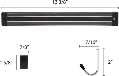 TrueCraftware 24" Black Magnetic Knife Holder with Dual Magnetic Strips & Optional Hanging Hooks - Strong Powerful Knife Rack Storage Display Organizer