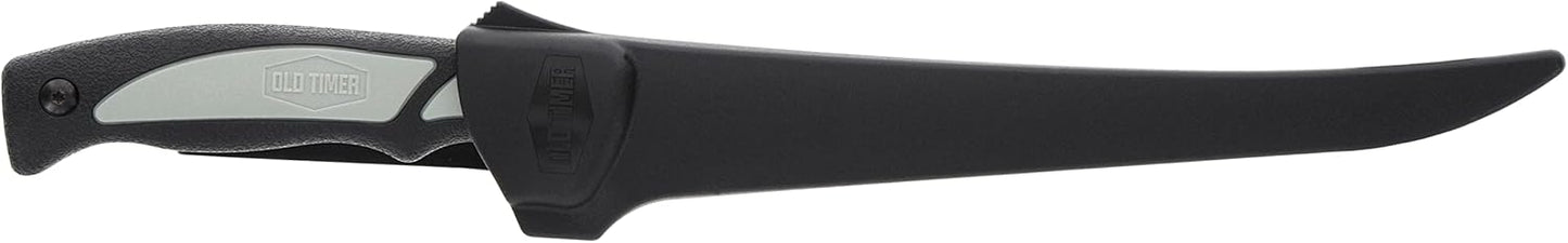 Old Timer Trail Boss Fillet Knife 7.5in with Stainless Steel Fixed Blade, Full Tang Construction, Ergonomic Handle, TPE Non-Slip Grip, and Custom Molded Sheath for Fishing, Filleting, and Outdoors
