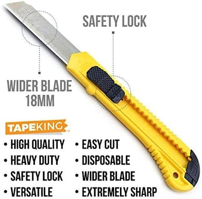 Tape King Utility Knife Set (12 Pack) | 18mm Wide Blade Box Cutter | Retractable Design, Compact And Versatile for Home, Crafts, Warehouse, Cartons, Cardboard, Office Supplies and Packaging