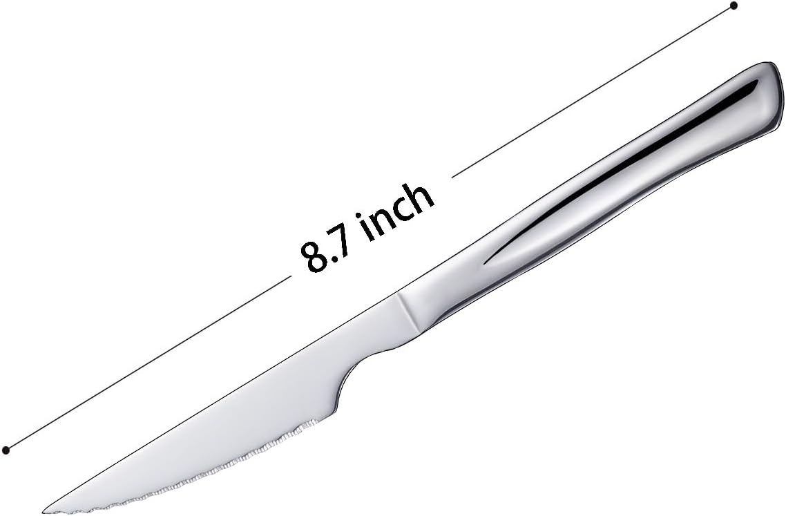 Black Steak Knife Set, 6 Piece Stainless Steel Kitchen Knife Set & Kitchen Utility Knives, 8.7 Inch Serrated Steak Knives, Dinner Knives, Sharp Knife with Ergonomic Handles