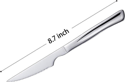 Black Steak Knife Set, 6 Piece Stainless Steel Kitchen Knife Set & Kitchen Utility Knives, 8.7 Inch Serrated Steak Knives, Dinner Knives, Sharp Knife with Ergonomic Handles