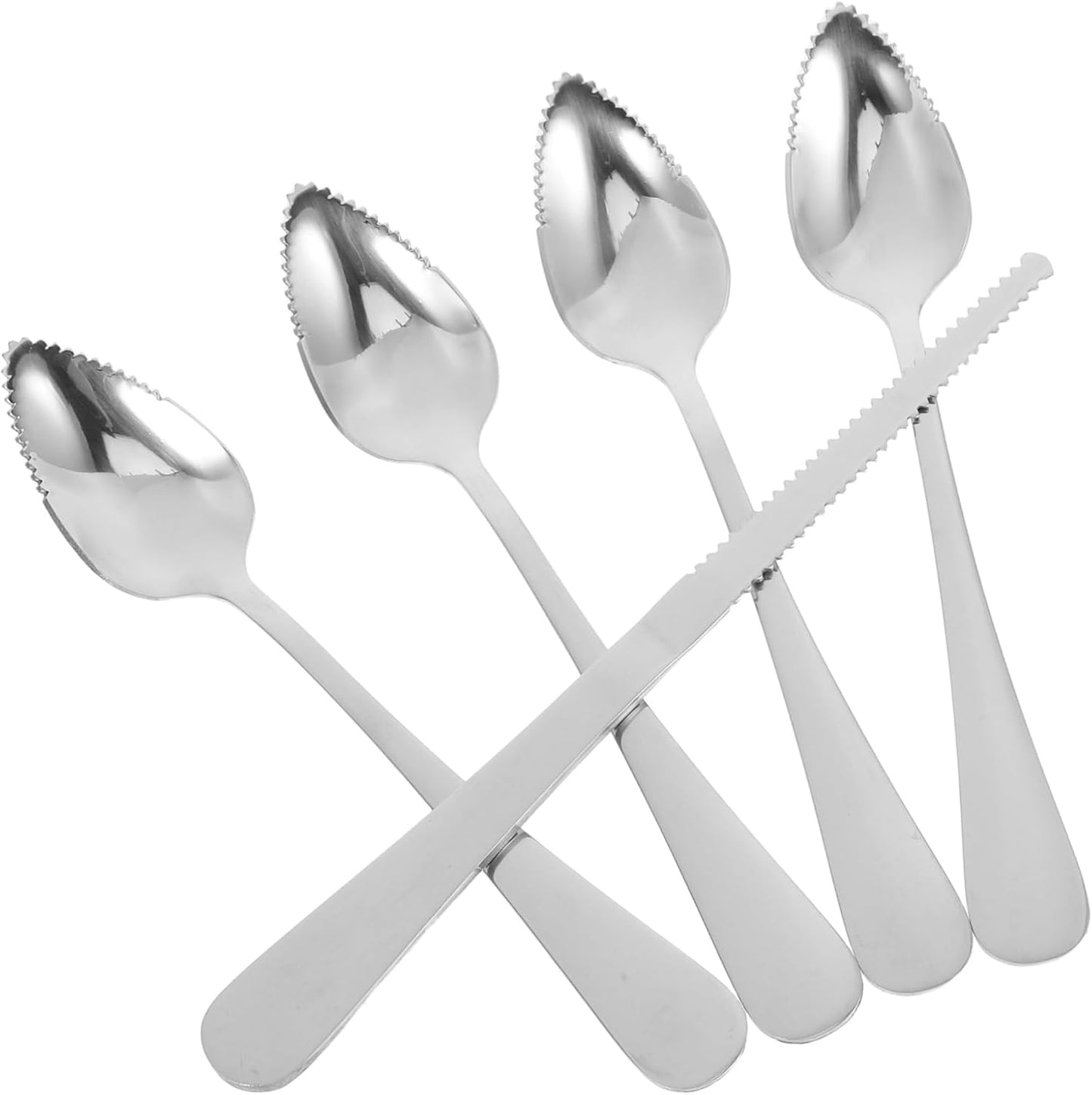 KICHOUSE Stainless Steel Fruit Spoon and Grapefruit Knife Set Ergonomic Grip with Serrated Edges for Easy Cutting of Kiwi Citrus and Desserts Versatile Kitchen Utensils for Everyday Use