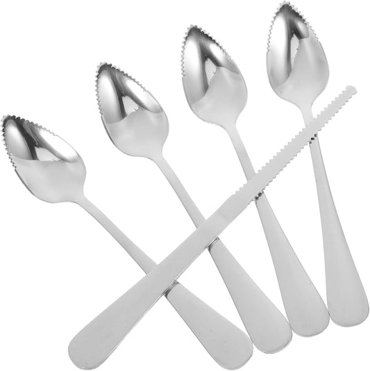 KICHOUSE Stainless Steel Fruit Spoon and Grapefruit Knife Set Ergonomic Grip with Serrated Edges for Easy Cutting of Kiwi Citrus and Desserts Versatile Kitchen Utensils for Everyday Use