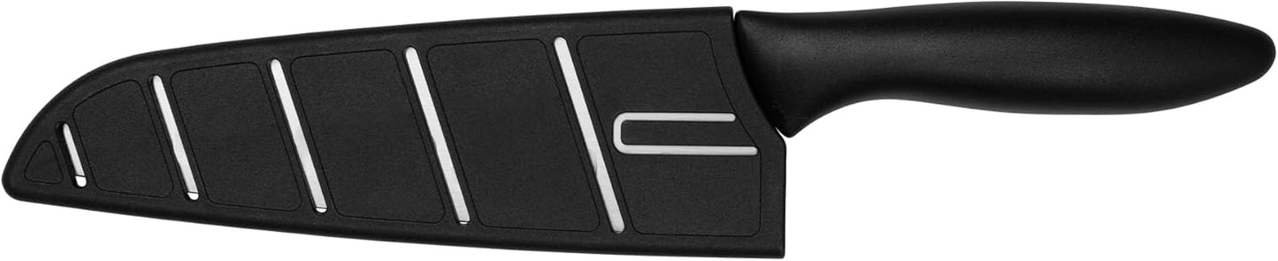 Kershaw 6.5” Santoku Knife, Black, 6.5 Inch Stainless Steel Santoku Plain Edge Blade, Included Sheath, Japanese Style All-Purpose Chef Knife for Meat, Fruit, Vegetables and More