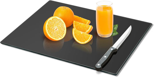 Mymonfif Tempered Glass Cutting Board for Kitchen, Clear Glass Board for Countertop, Heat Resistant, with Non-Slip Feet, 12x16" & 12x8" 2 Pcs Clear