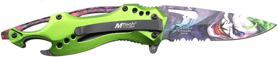 MTECH USA Folding Knife, 3.75-Inch Half-Serrated Blade, Titanium Coating, Glass Breaker, Pocket Clip