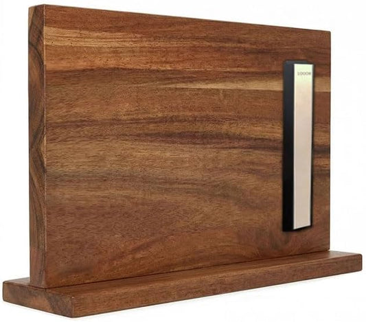 Magnetic Knife Block with Sharpening Stone, Double-Sided Acacia Wood Knife Holder, Detachable Whetstone, Kitchen Storage Rack