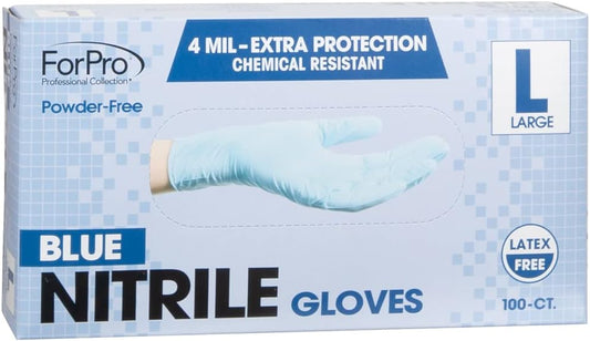 ForPro Disposable Nitrile Gloves, Chemical Resistant, Powder-Free, Latex-Free, Non-Sterile, Food Safe, 4 Mil