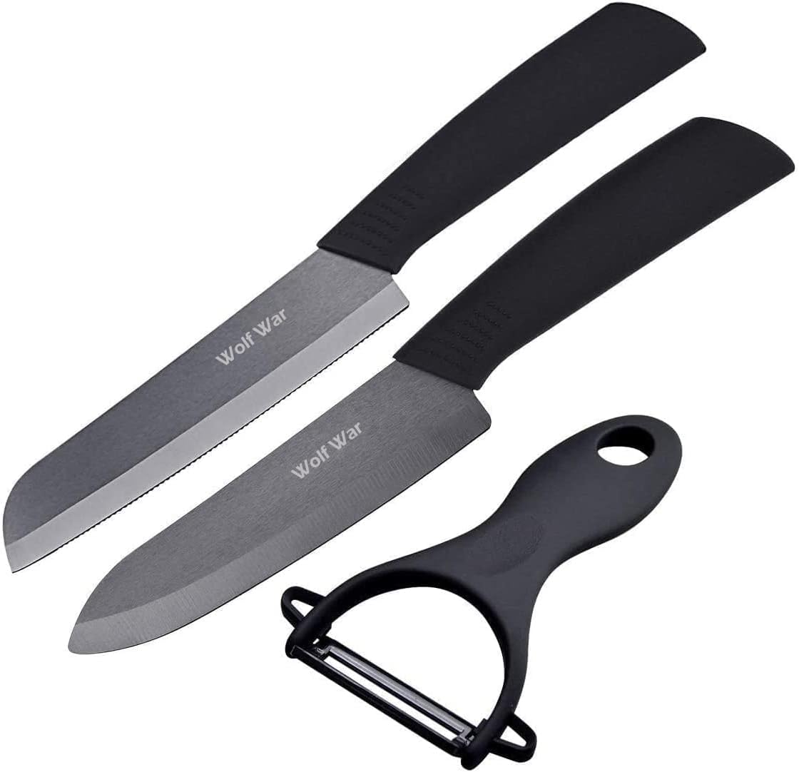 Kitchen Ceramic Knife Set Professional Knife With Sheaths, Super Sharp Rust Proof Stain Resistant (6" Chef Knife, 5" Utility Knife, 4" Fruit Knife)
