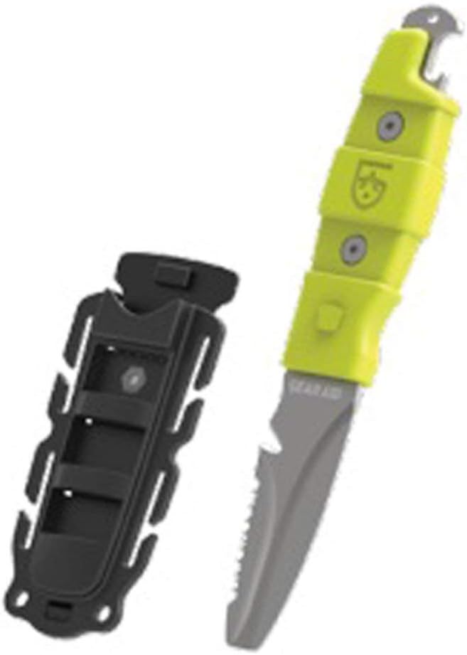 GEAR AID Akua Blunt Tip Paddle Knife with Serrated Blade and Quick Release Sheath, Titanium-Coated 3” Blade