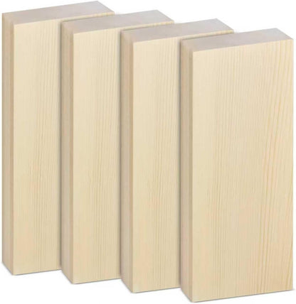 4 Pcs Unfinished Pine Wood Blocks, 3x10x1 Inch Wooden Block, Wood Carving Blocks for Crafting Home Crafts DIY Supplies Carving Crafting