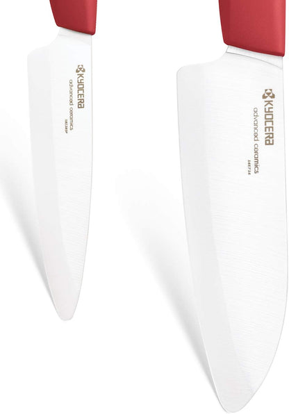 Kyocera Revolution 2-Piece Ceramic Knife Set: Chef Knife For Your Cooking Needs, 5.5" Santoku and 4.5" Utility Knife, White Blades with Blue Handles, White/Blue